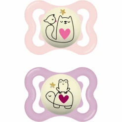 MAM Nachtschnuller Supreme Night Silikon, 0-6 Monate, 2 Stk., Katze/Frosch