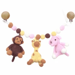 NatureZoo Of Denmark Gehäkelte Kinderwagenkette - Affe, Giraffe, Elefant