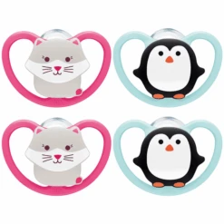 NUK Schnuller Space Gr. 3, 18 - 36 Monate Silikon Katze/Pinguin 4 Stück