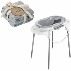 Rotho Babydesign Badestation TOP Stone Grey + 3er Set Waschtücher Gratis